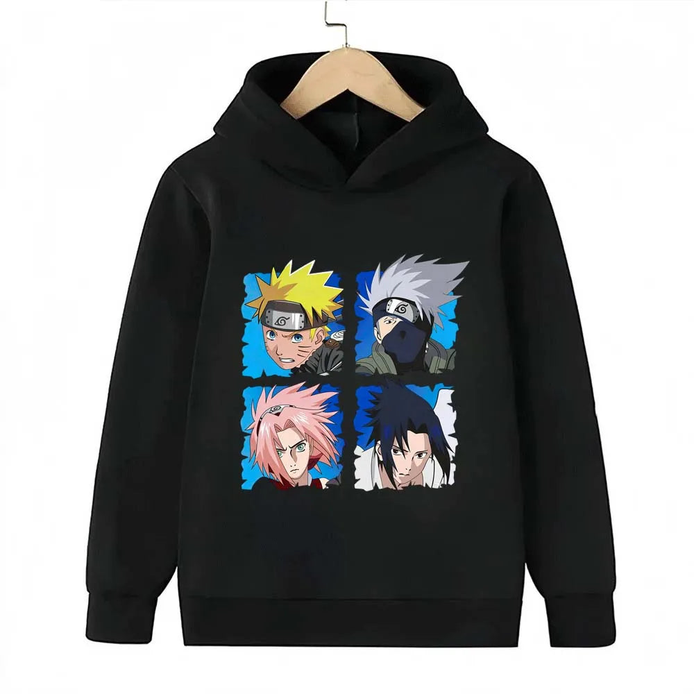Naruto Kids Anime Graphic Hoodie – Uzumaki, Sasuke & Kakashi Spring/Autumn Top