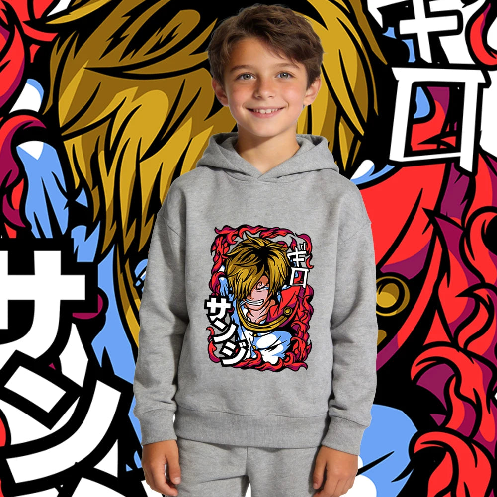 Kids Sanji Anime Fleece-Lined Hoodie – One Piece Pullover Sweatshirt 5