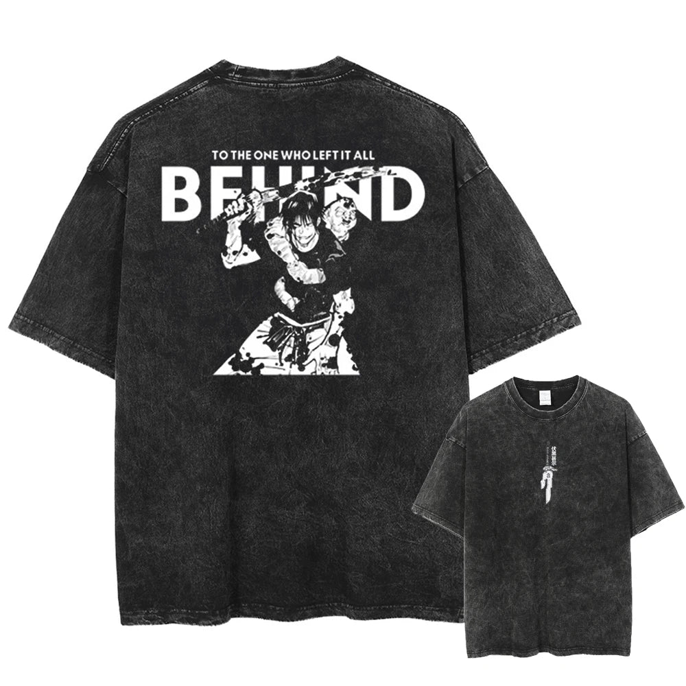 Anime Jujutsu Kaisen Toji Fushiguro Printed T-Shirt – Vintage Washed Graphic Tee