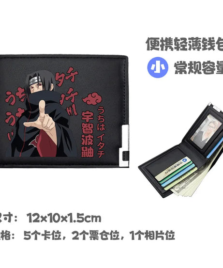 Naruto Uchiha Sasuke Anime Peripheral Zipper PU Wallet Handsome Personality Boy Print Coin Purse Short Card Pack Holiday Gift