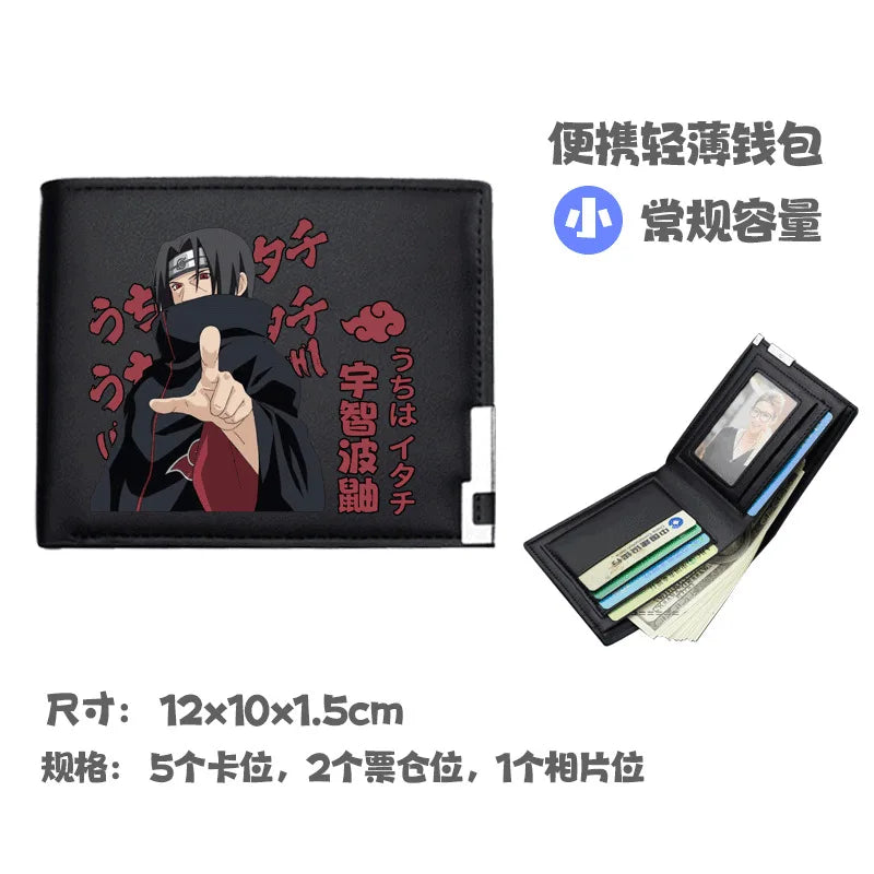 Naruto Uchiha Sasuke Anime Peripheral Zipper PU Wallet Handsome Personality Boy Print Coin Purse Short Card Pack Holiday Gift