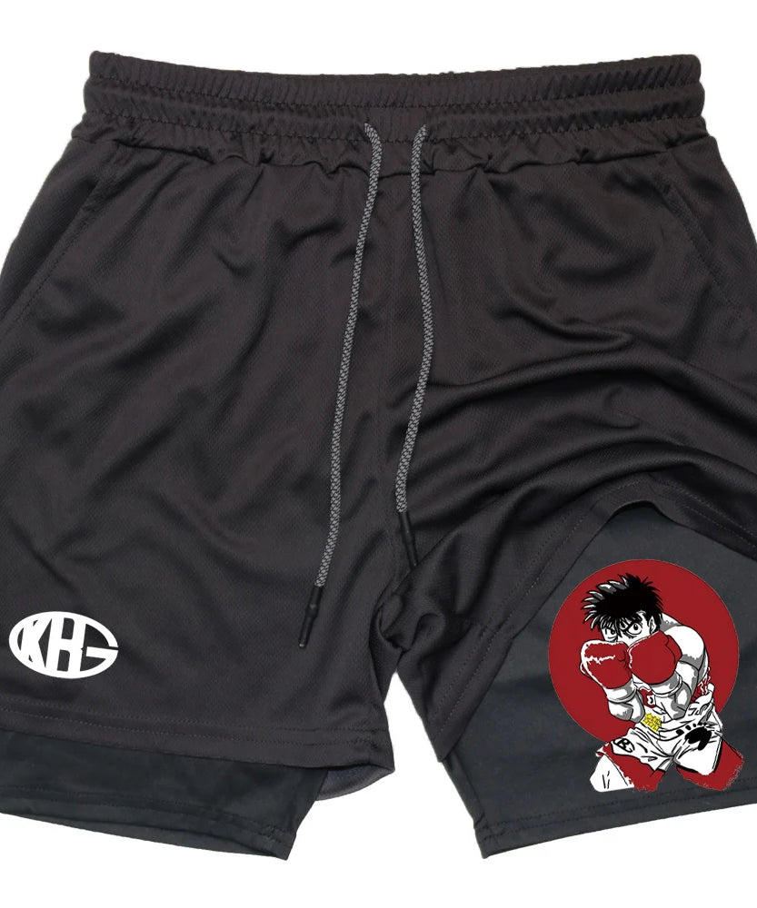 IPPO Boxing Anime Gym Shorts – 2-in-1 Quick-Dry Compression Shorts for Men
