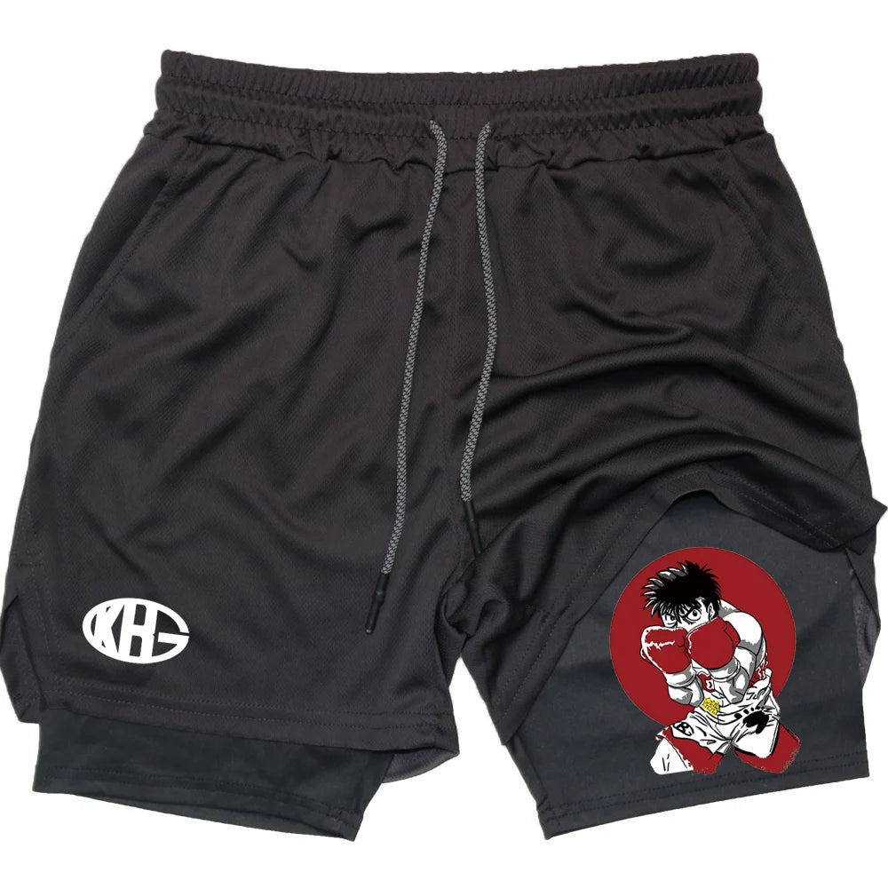 IPPO Boxing Anime Gym Shorts – 2-in-1 Quick-Dry Compression Shorts for Men