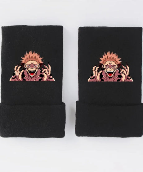 New Style Anime Jujutsu Kaisen Itadori Yuji Fushiguro Megumi Gojo Satoru Warm and Fleece Half Finger Gloves for Men and Women