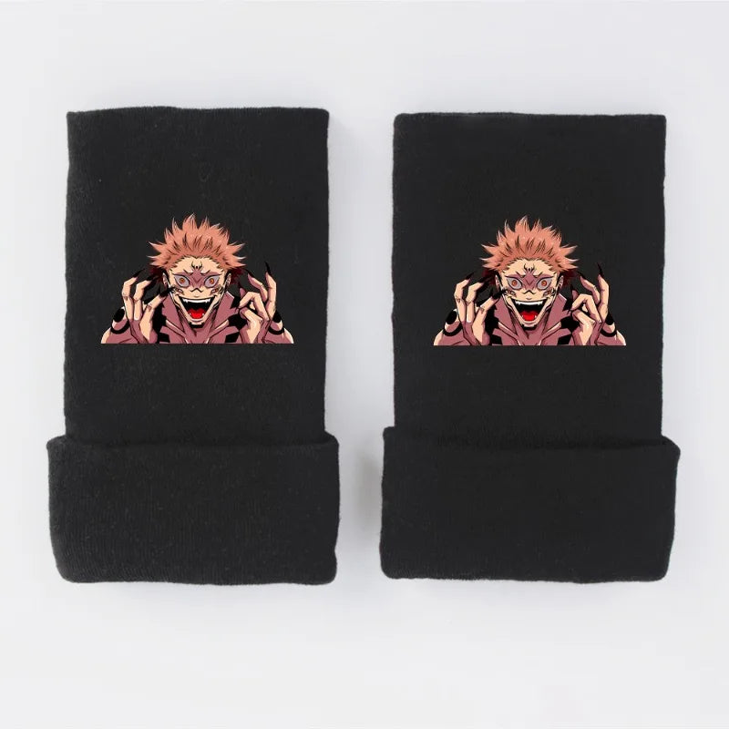 New Style Anime Jujutsu Kaisen Itadori Yuji Fushiguro Megumi Gojo Satoru Warm and Fleece Half Finger Gloves for Men and Women