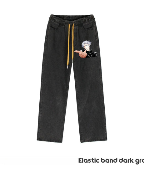 JUJUTSU KAISEN Gojo Yuji Megumi Sukuna Anime Daily Trousers Loose Spring and Autumn Wide Leg Pants Casual Jeans