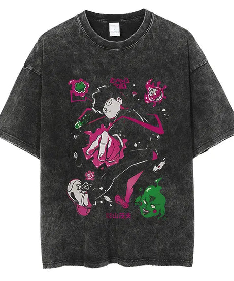 Mob Psycho 100 Vintage Graphic T-Shirt – Harajuku Streetwear Cotton Tee for Men