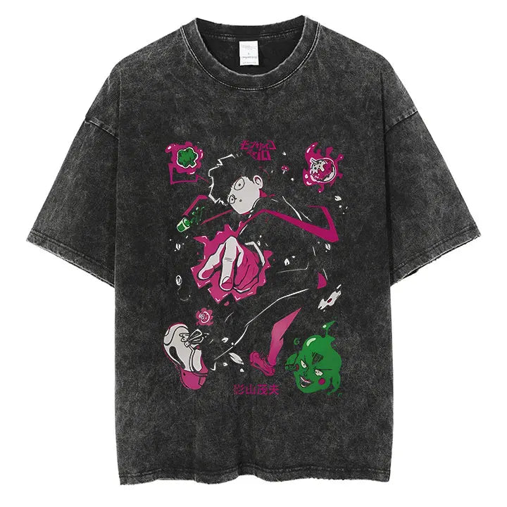 Mob Psycho 100 Vintage Graphic T-Shirt – Harajuku Streetwear Cotton Tee for Men