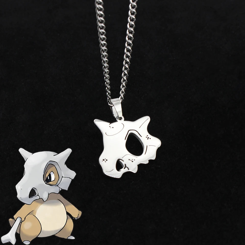 Anime Pokemon Cubone Mask Necklace Dinosaur Pendant Caracalla Necklaces Stainless Steel Design Kawaii Jewelry Gift