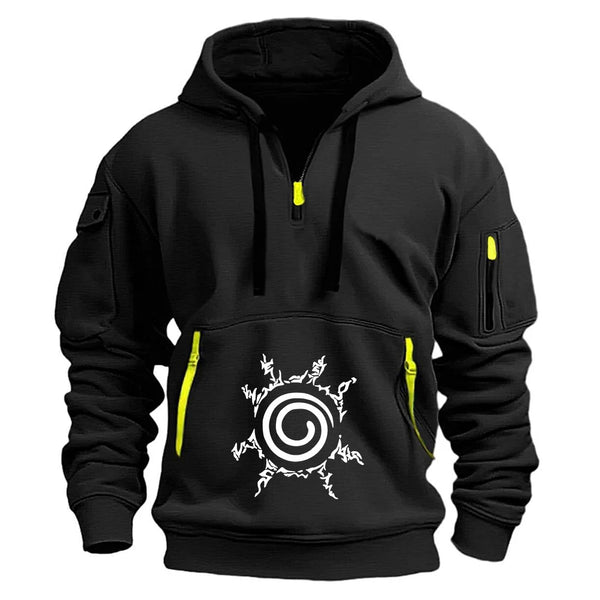 Anime Naruto Half-Zip Graphic Hoodie – Premium Long Sleeve Harajuku Pullover for Men & Women