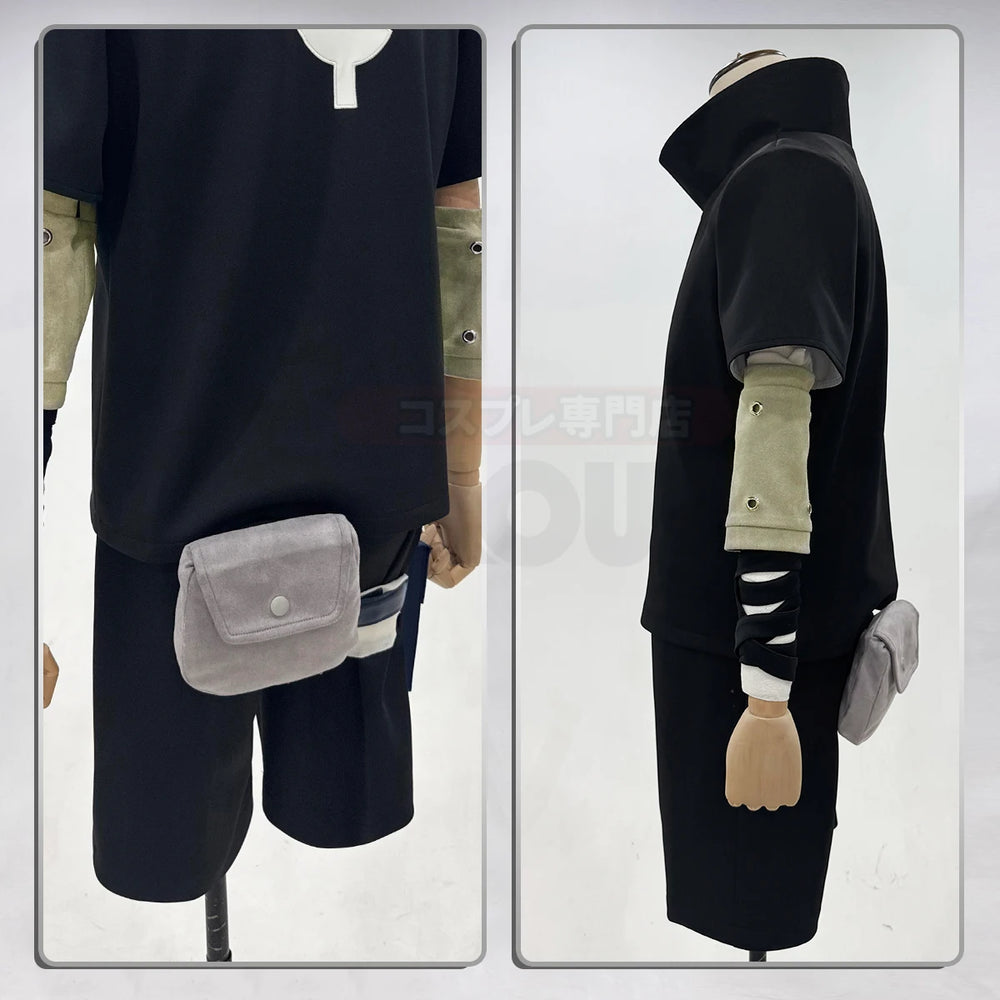 Anime Sasuke Uchiha Cosplay Costume – Black Top, Shorts & Waist Bag Set 3