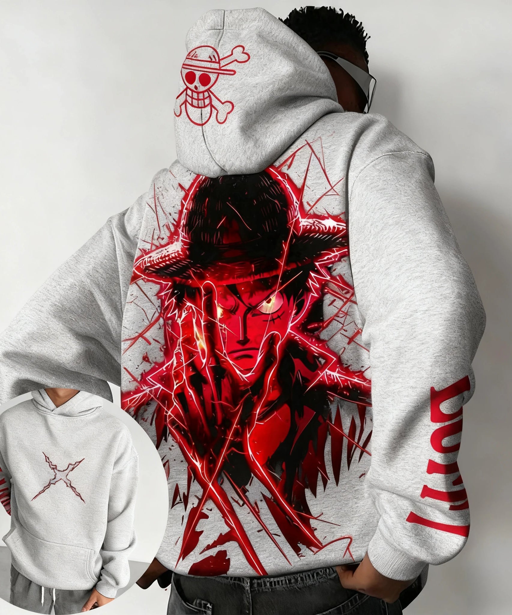 One Piece Luffy Autumn/Winter New Hoodie Men's Street Anime Printed Loose Casual American Hip Hop Parent Child Sweater Top