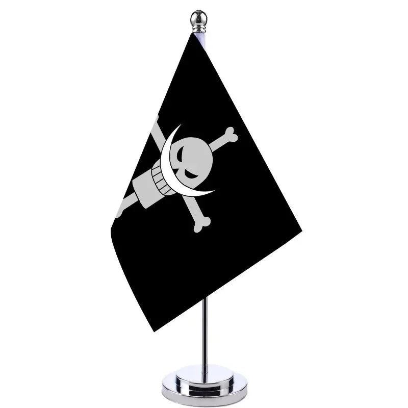 Hot Anime One Piece Desk Flag for Home Decor Office Table Stand Holder Banner Cartoon Luffy Straw Hat Pirate Skull Flag Toy Gift