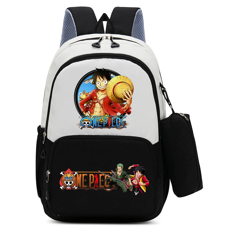 One Piece Luffy Zoro Backpack Kits Boy Student Usopp Chopper Anime Knapsack with Pencilcase Rucksack High-capacity Schoolbag