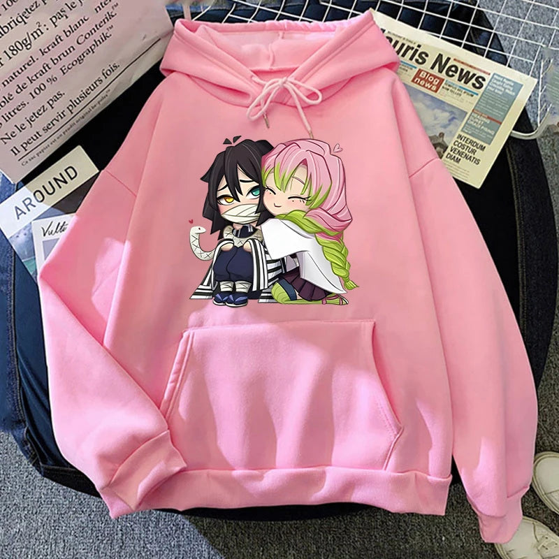Hot Sale Autumn And Winter Fashion Long-Sleeved Outdoor Casual Loose Sweater Anime Kanroji Mitsuri Iguro Obanai Printing Hoodies