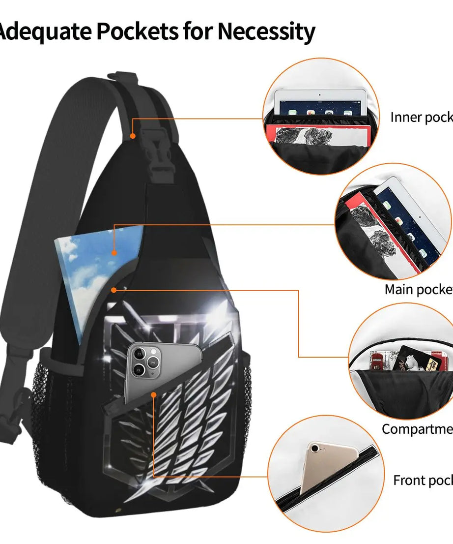 Attack On Titan Sling Bags Chest Crossbody Shoulder Sling Backpack Outdoor Sports Daypacks Survey Corps Shine Logo Men Women Bag