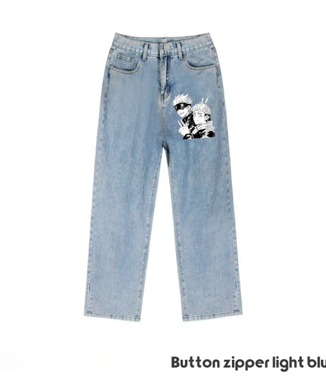JUJUTSU KAISEN Gojo Yuji Megumi Sukuna Anime Daily Trousers Loose Spring and Autumn Wide Leg Pants Casual Jeans