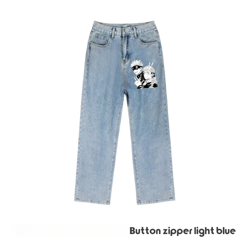 JUJUTSU KAISEN Gojo Yuji Megumi Sukuna Anime Daily Trousers Loose Spring and Autumn Wide Leg Pants Casual Jeans