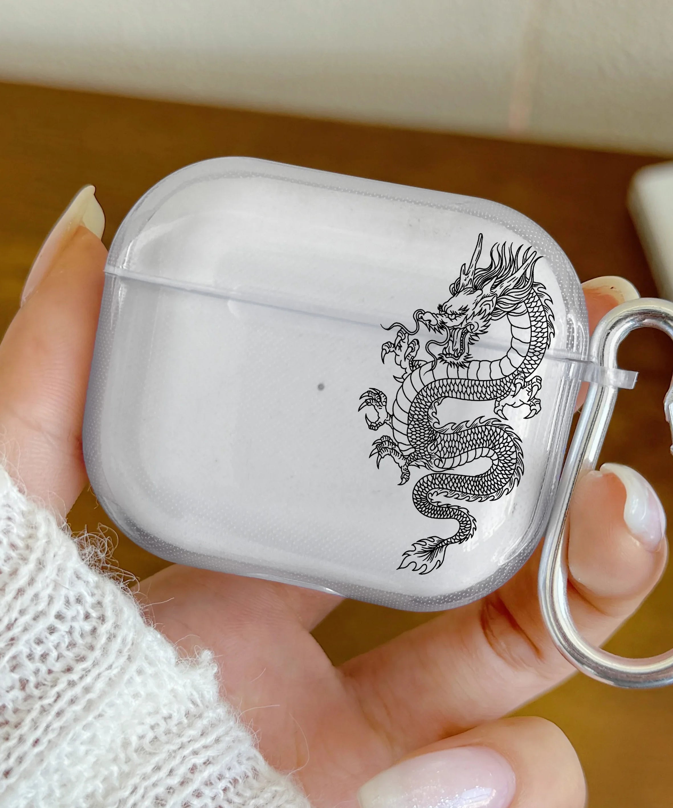 Dragon Design Earphone Case For AirPods Pro/Pro2 TPU Clear Wireless Bluetooth Cover For AirPods 3/4 Protector With Keychain Case