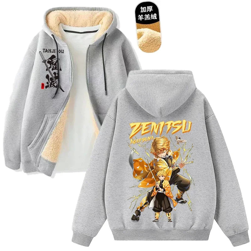 Demon Slayer Tanjiro & Giyu Tomioka Thick Winter Fleece Zip-Up Jacket 3