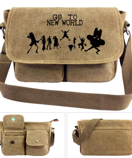 One Piece Canvas Shoulder Bag - Luffy & Law Logo Sling Bag, Unisex Student Backpack for Casual Daily Use & Anime Fans