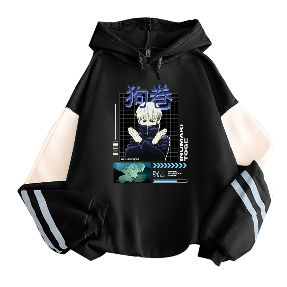 Jujutsu Kaisen Toge Inumaki Striped Sleeve Graphic Hoodie Harajuku Streetwear