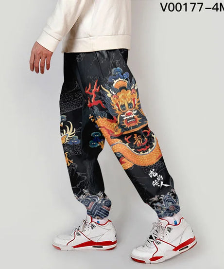 Kanagawa Wave Dragon Sweatpants Women/Men Smooth Satin Joggers Spring High Street Anime Trousers Fashion Pants
