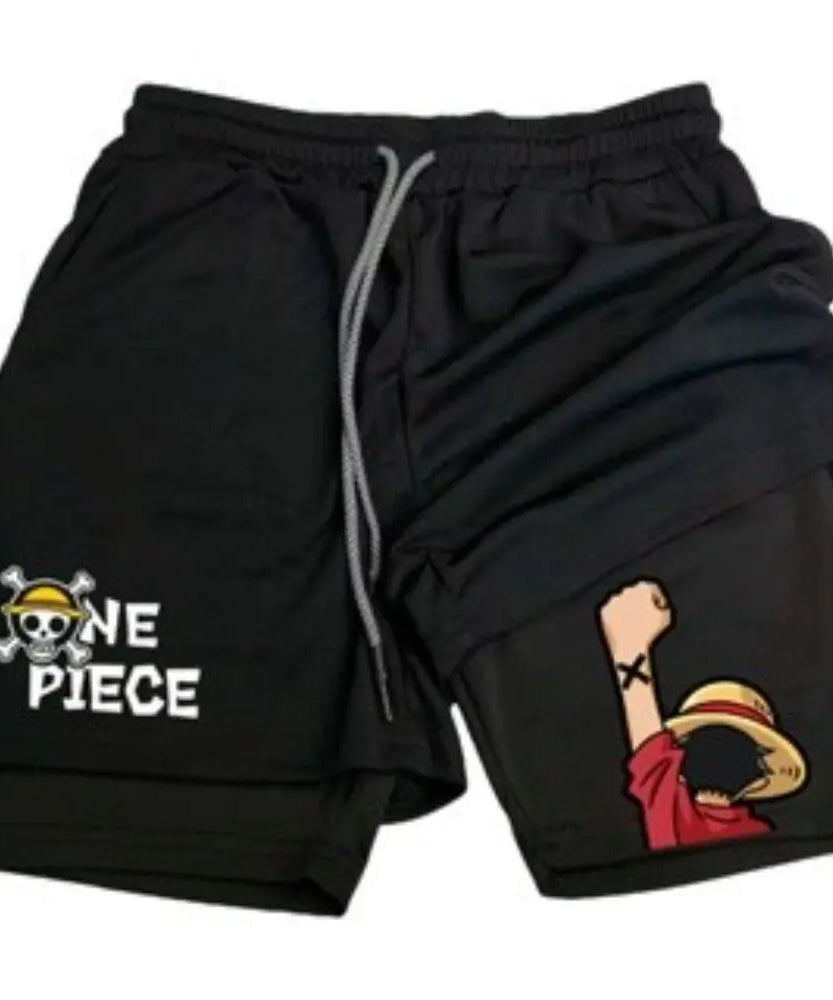Anime Men's Gym Shorts One Piece Summer Sports Pants Streetwear Breathable Mesh Double-layer 2 in 1 Shorts Sportswear Y2k