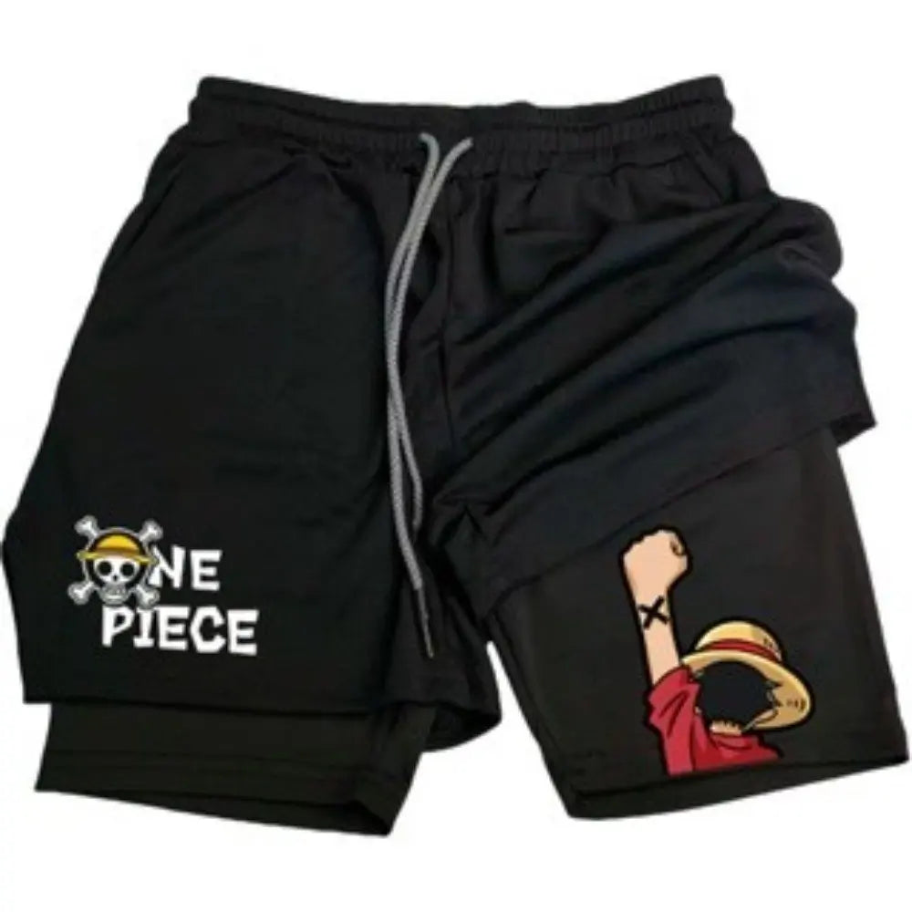 Anime Men's Gym Shorts One Piece Summer Sports Pants Streetwear Breathable Mesh Double-layer 2 in 1 Shorts Sportswear Y2k