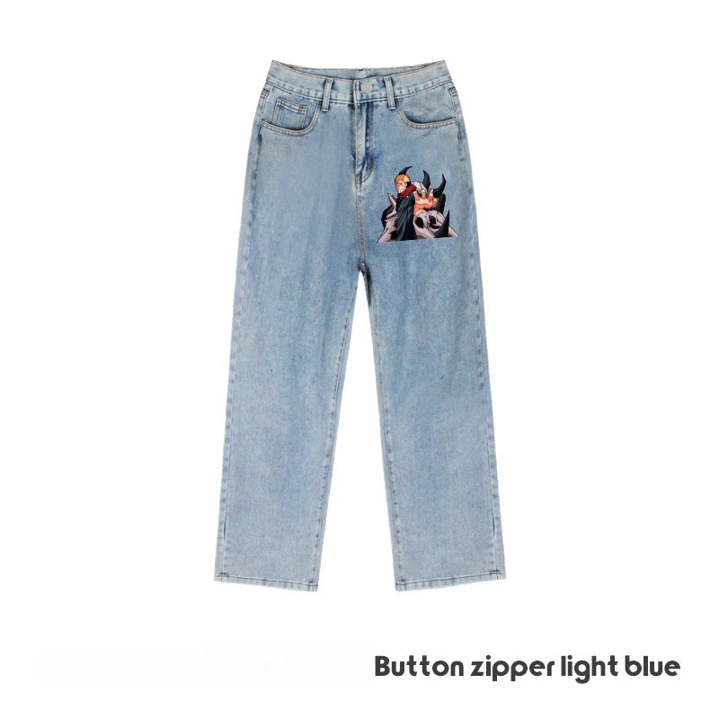 JUJUTSU KAISEN Gojo Yuji Megumi Sukuna Anime Daily Trousers Loose Spring and Autumn Wide Leg Pants Casual Jeans