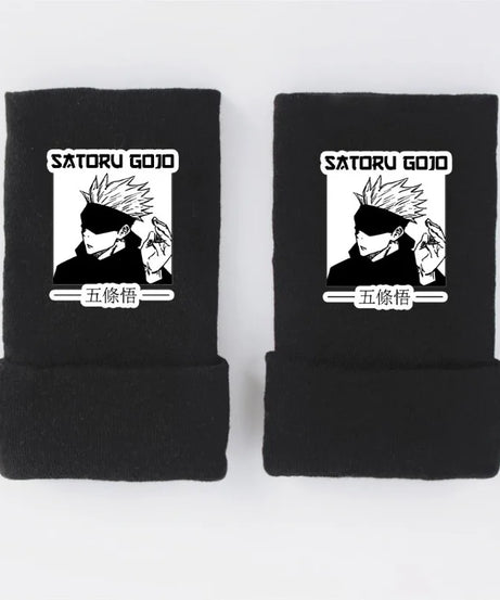 New Style Anime Jujutsu Kaisen Itadori Yuji Fushiguro Megumi Gojo Satoru Warm and Fleece Half Finger Gloves for Men and Women