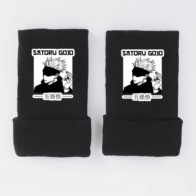 New Style Anime Jujutsu Kaisen Itadori Yuji Fushiguro Megumi Gojo Satoru Warm and Fleece Half Finger Gloves for Men and Women
