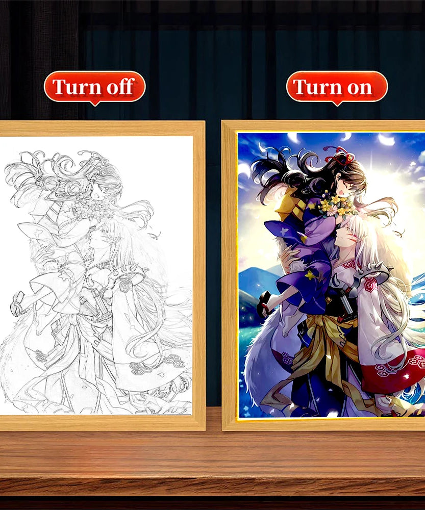 Light Painting Photo Frame Night Light Anime Figure Inuyasha Home room Decor Office Decoration Bedroom Friends Gifts Moon Lamp