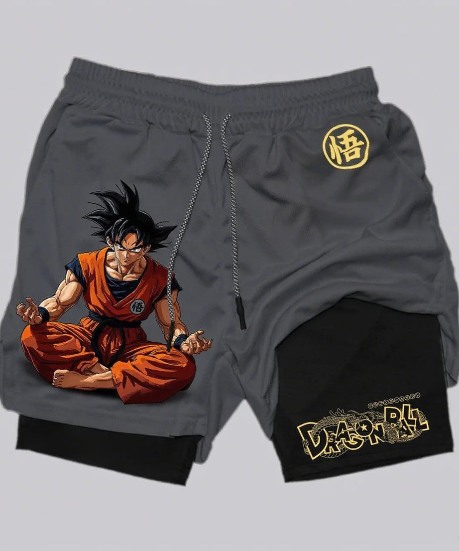 Dragon Ball Goku Anime Gym Shorts Men Double-layer 2-in-1 Sports Pants New Summer Print Beach Pants Streetwear