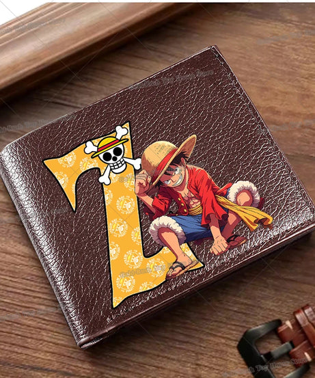 Anime Luffy Men Pu Wallet One Piece Letter A-Z Foldable Short Wallet Man Portable Credit ID Card Holder Male Pocket Coin Purse