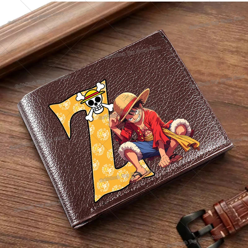 Anime Luffy Men Pu Wallet One Piece Letter A-Z Foldable Short Wallet Man Portable Credit ID Card Holder Male Pocket Coin Purse