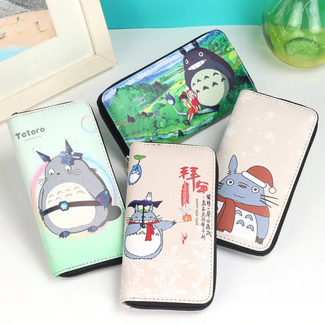 Anime Ghibli Miyazaki Hayao Totoro Wallet Unisex Cat Print Long Zipper PU Leather Wallet