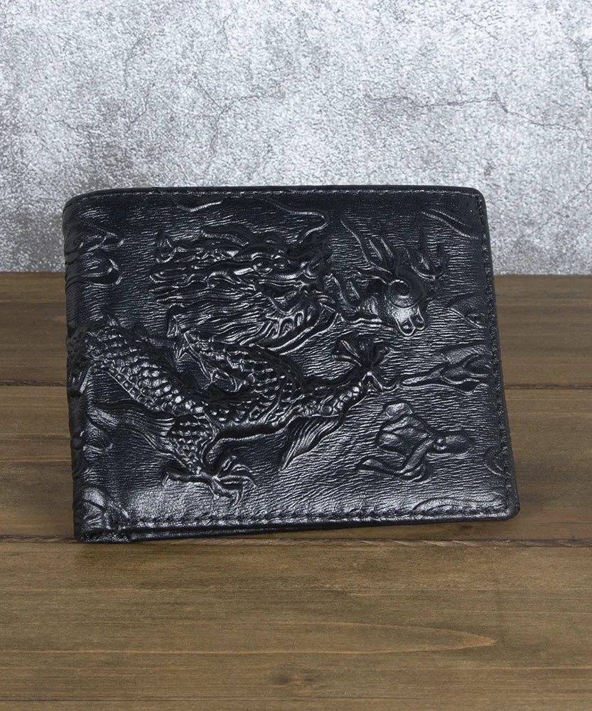 High Quality Genuine Leather Short Wallet 3D Dragon Style Card Wallet Vintage Bifold Small Purse for Man Male Gift Purses