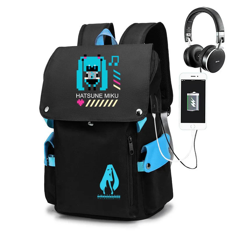 New Hatsune Anime Backpack Student School Shoulder Bag Business Multifunctional Large Capacity Computer Bag Travel Backpack