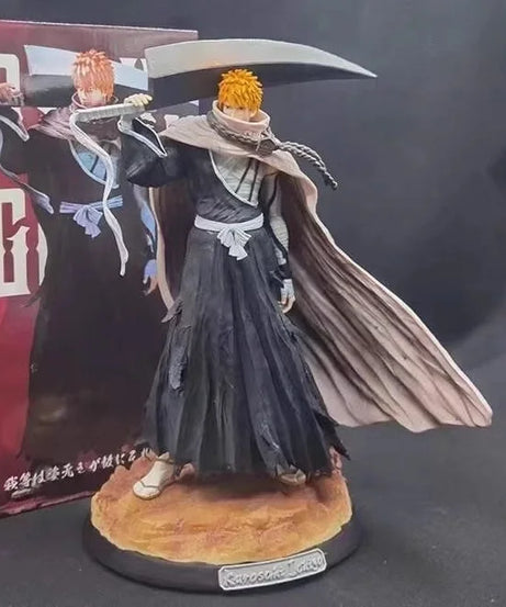 Bleach 33cm Kurosaki Ichigo Action Figures GK Kit Carrying Sword Model Wearing Cloak Sculpture Anime Toy Desktop Ornament Gift