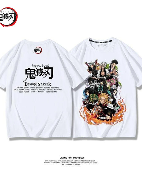 Demon Slayer Anime Tanjirou Nezuko Zenitsu Giyuu Printed Cotton Short Sleeve Summer Men's Outdoor Casual Streetwear Gift