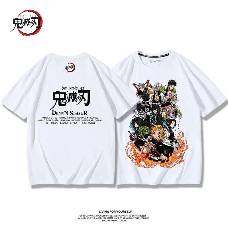 Demon Slayer Anime Tanjirou Nezuko Zenitsu Giyuu Printed Cotton Short Sleeve Summer Men's Outdoor Casual Streetwear Gift