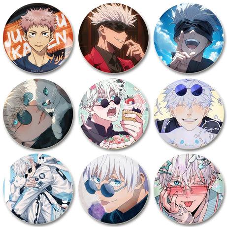 32/44/58mm  Button Pin Anime Figure Megumi Yuji Nobara Satoru Gojo Round Brooch for Bag Accessory Badge Gift for Friends