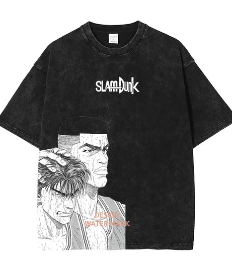Hanamichi Rukawa Haruko T Shirt Slam Anime Dunk Sendou Vintage Washed Tops Tees Short Sleeve Manga Graphic T-shirt Man Cotton
