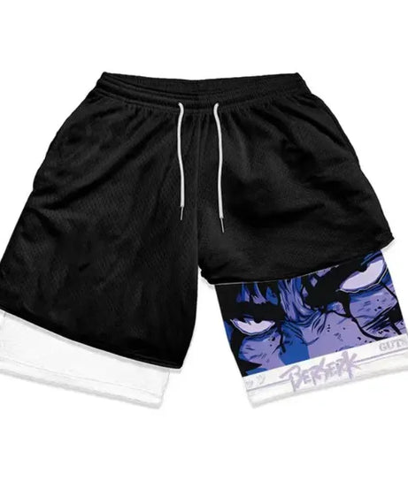 Anime-Inspired Double-Layered Sports Shorts – Breathable High-Waist Fit