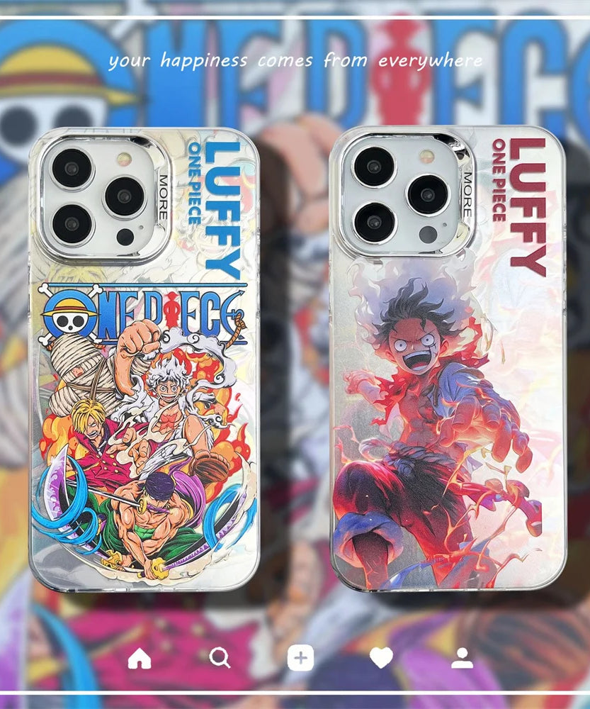 Anime One Piece Luffy Zoro Phone Case For iPhone 11 12 13 14 15 16 Pro Max Electroplated Camera Protector Cover