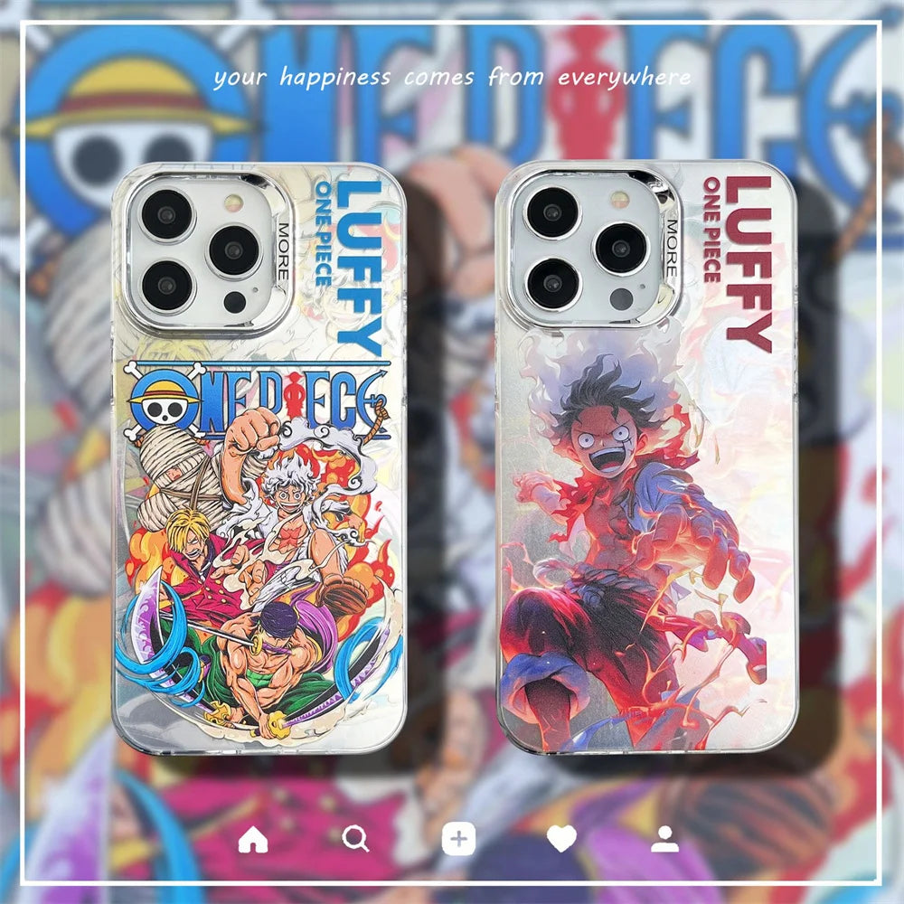 Anime One Piece Luffy Zoro Phone Case For iPhone 11 12 13 14 15 16 Pro Max Electroplated Camera Protector Cover