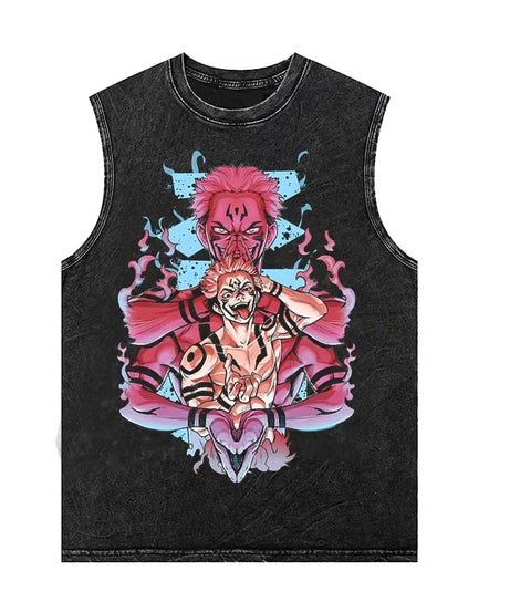 Men's Tank Tops Anime Gojo Jujutsu Man Sleeveless Shirt Summer New Women's Oversized Vintage Washed Vest Gym T Shirt Y2k Clothes