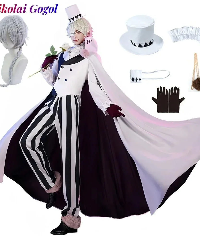 Nikolai Gogol Cosplay Costume Anime Bungou BSD Season 4 Nikolai Cosplay Cloak Cape Uniform Suit Wig Halloween