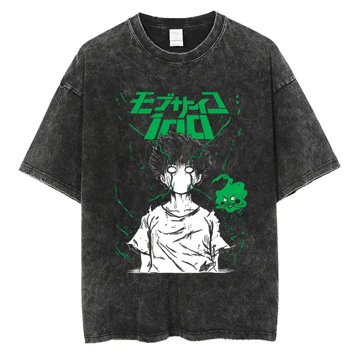 Mob Psycho 100 Vintage Graphic T-Shirt – Harajuku Streetwear Cotton Tee for Men